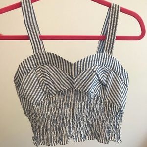 Blue and White Striped Crop Top